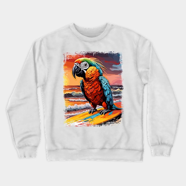 Parrot Surfing Cute Colorful Comic Illustration Crewneck Sweatshirt by Naumovski